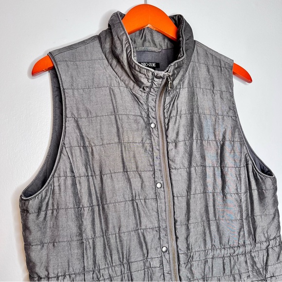 NIC+ZOE Womens Lyocell Metallic Silver Vest Lightweight Gray Cinched Waist Large - Picture 5 of 16